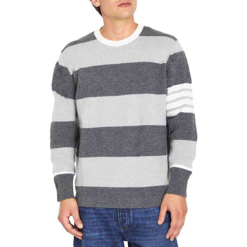 Lookbook Thom Browne FW23 Pre-Fall Striped Crewneck Pullover Sweater Lelaki. MKA483A-Y1030-982
