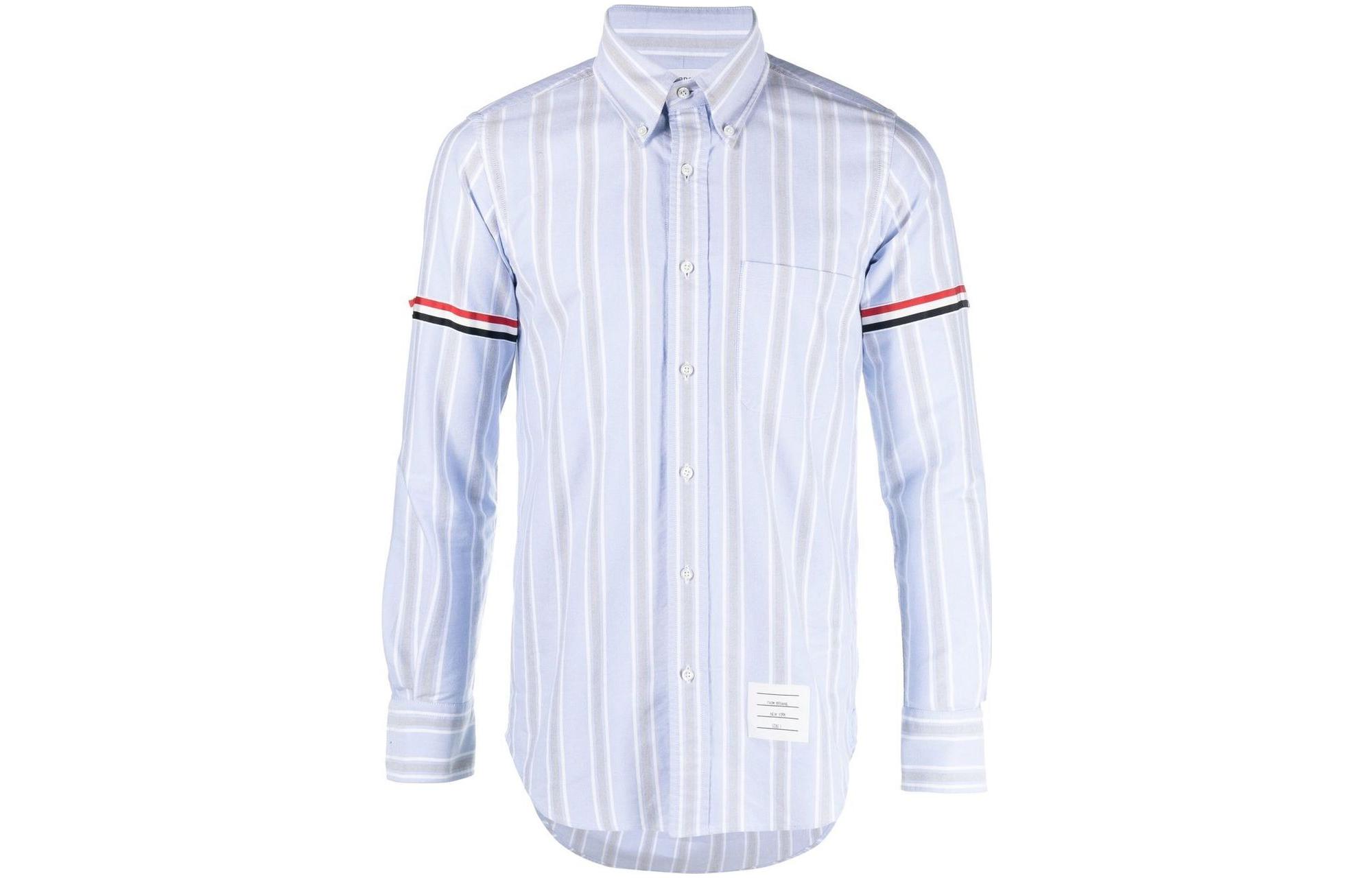 THOM BROWNE FW23 Pre-Fall Striped Single-Breasted Shirt Light Blue MWL301A-F0352-480
