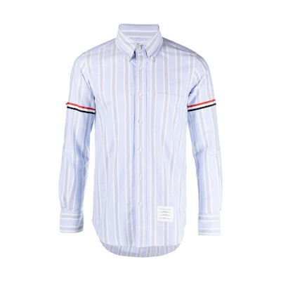 THOM BROWNE FW23 Pre-Fall Striped Single-Breasted Shirt Light Blue MWL301A-F0352-480