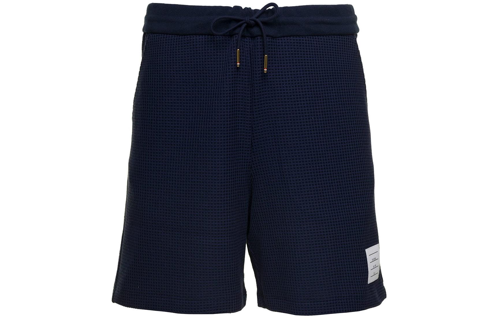 THOM BROWNE FW23 Solid Logo Mid-Rise Casual Shorts Men’s Blue MJQ135A-J0003-415