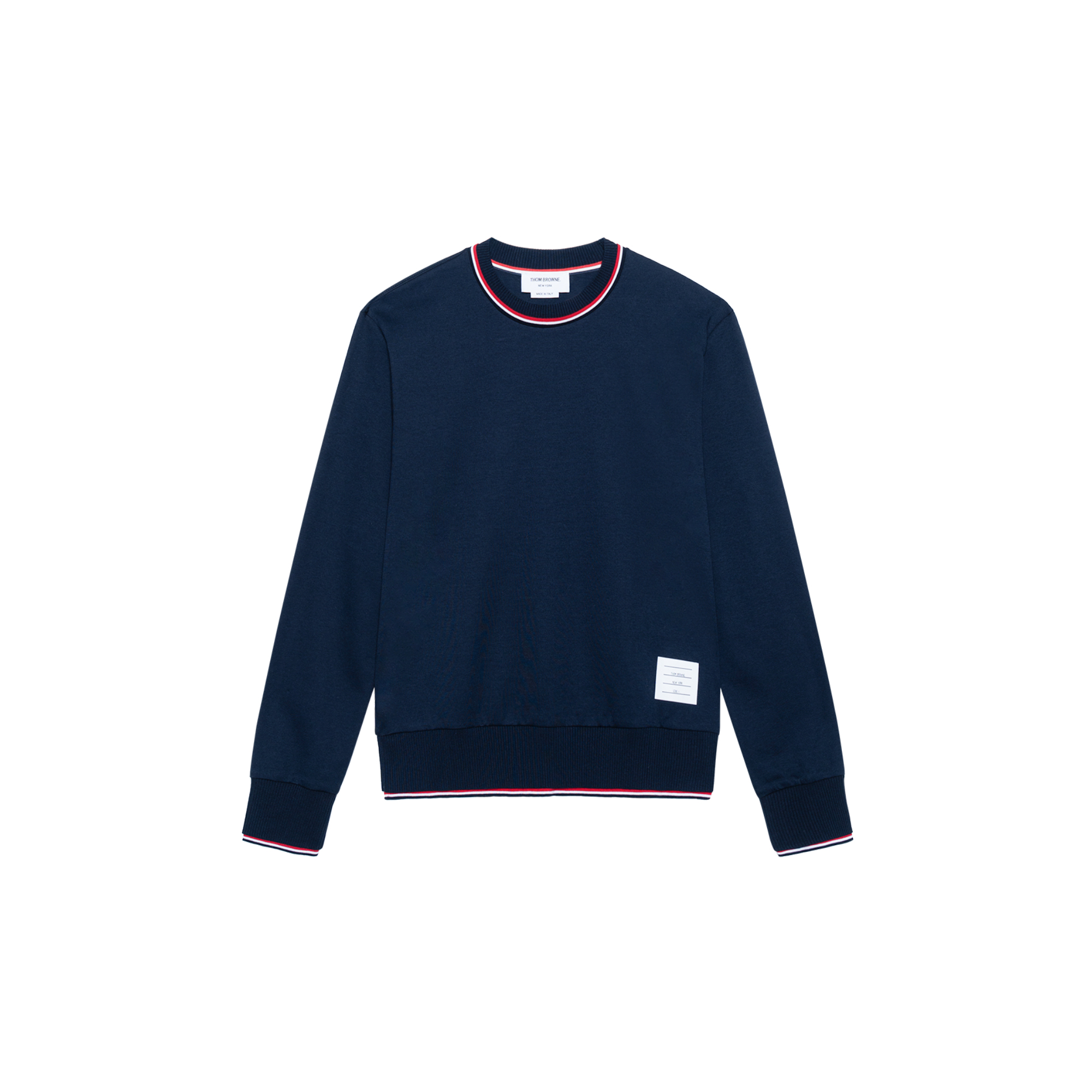 THOM BROWNE FW23 Solid Striped Crewneck Knit Sweater Navy Blue Men’s MJT401A-J0055-415