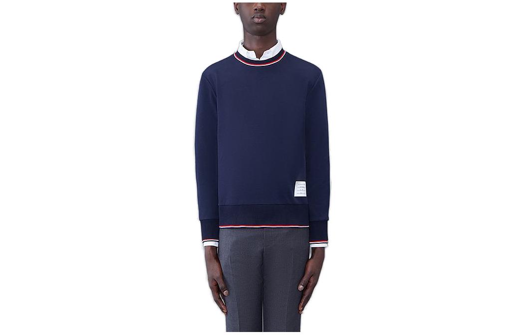 Order 톰브라운 FW23 솔리드 스트라이프 크루넥 니트 스웨터 네이비 남성용 MJT401A-J0055-415