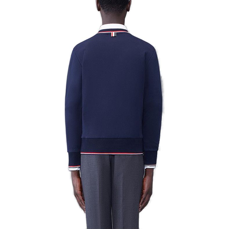 Shop 톰브라운 FW23 솔리드 스트라이프 크루넥 니트 스웨터 네이비 남성용 MJT401A-J0055-415