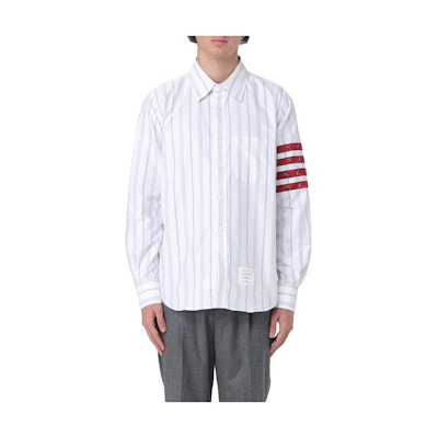 THOM BROWNE FW23 Striped Button-Up Long Sleeve Shirt for Men MWL374C-F0433-035