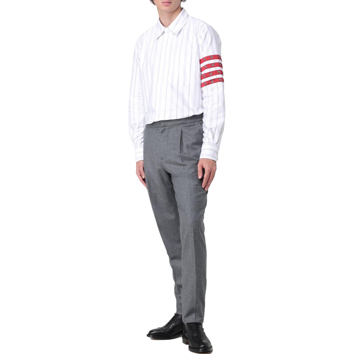THOM BROWNE FW23 Striped Button-Up Long Sleeve Shirt for Men MWL374C-F0433-035 圖 4