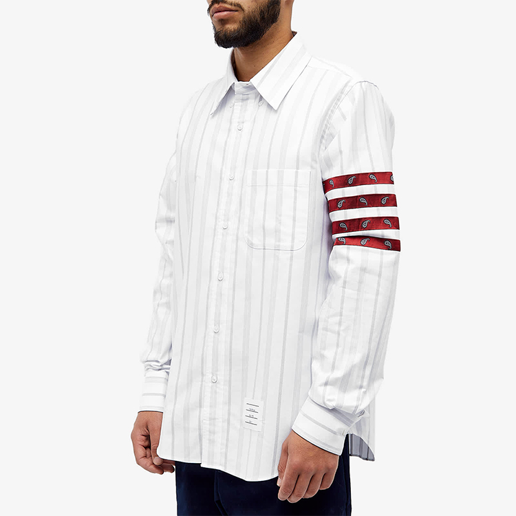 THOM BROWNE FW23 Striped Button-Up Long Sleeve Shirt for Men MWL374C-F0433-035 圖 6
