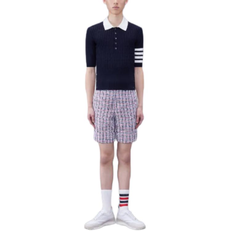 Lookbook THOM BROWNE FW23 Striped Polo Collar Short Sleeve Shirt  Blue MKP109A-Y3014-415