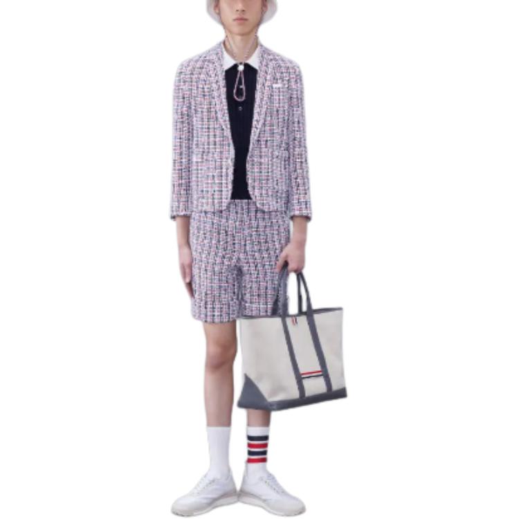 Purchase THOM BROWNE FW23 Striped Polo Collar Short Sleeve Shirt  Blue MKP109A-Y3014-415