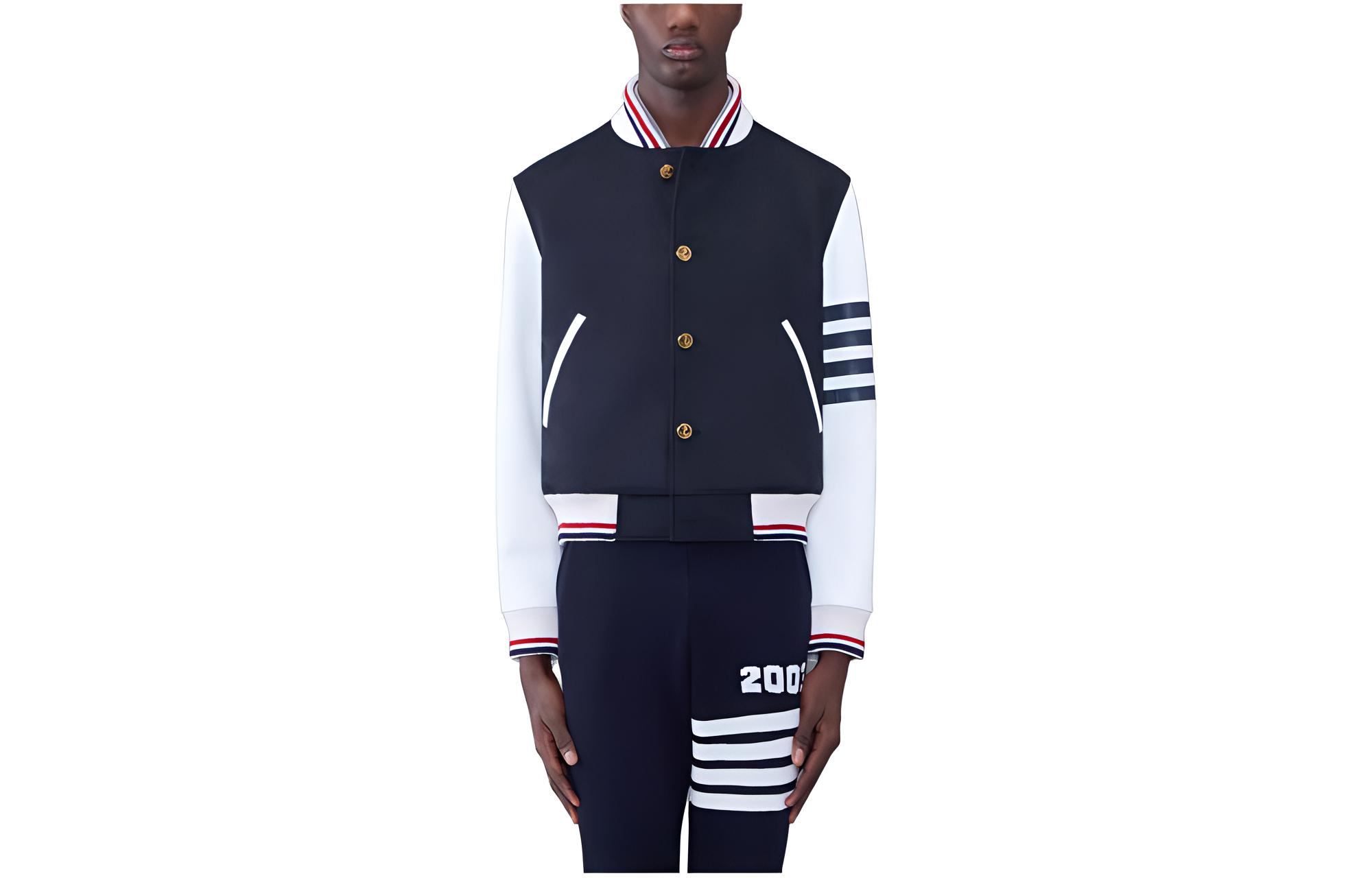 Thom Browne FW23 Striped Print Single-Breasted Jacket Navy Blue Mens MJO207E-E0696-415