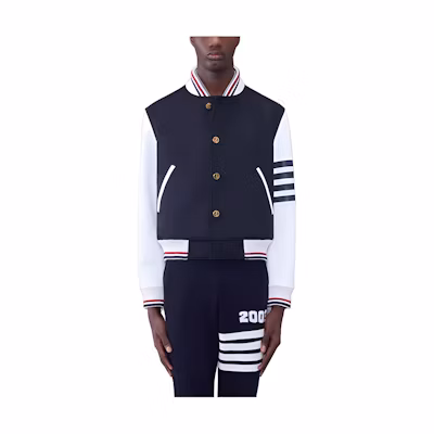 Thom Browne FW23 Striped Print Single-Breasted Jacket Navy Blue Mens MJO207E-E0696-415