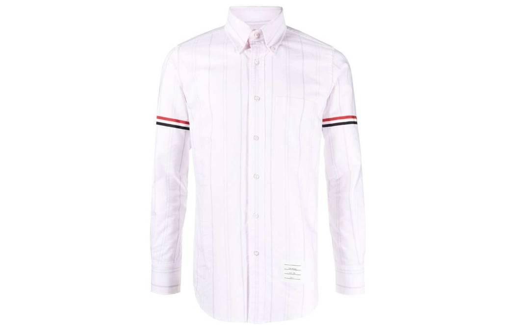 THOM BROWNE FW23 White Striped Long Sleeve Shirt  Fashion. MWL301O07720680
