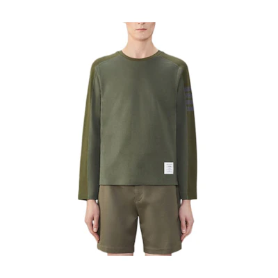THOM BROWNE FW24 4-Stripes Crewneck Cotton Long Sleeve T-Shirt Dark Green MJS245A-07323-320