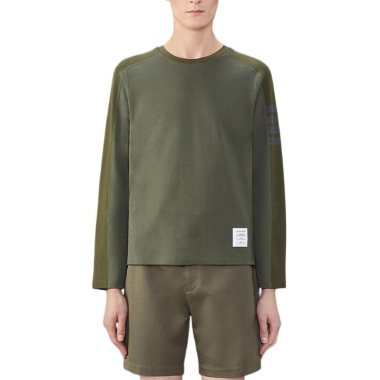 Order 톰브라운 FW24 4-스트라이프 크루넥 코튼 긴팔 티셔츠 다크 그린 MJS245A-07323-320
