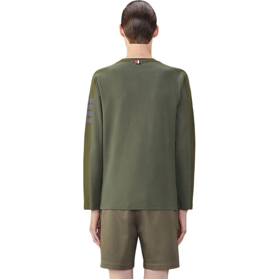 Shop 톰브라운 FW24 4-스트라이프 크루넥 코튼 긴팔 티셔츠 다크 그린 MJS245A-07323-320