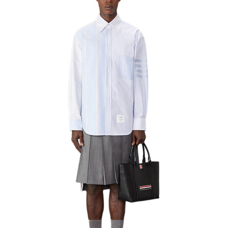 Thom Browne FW24  Classic 4-Bar Striped Loose-Fit Cotton Shirt Light Blue. MWL381F-06496-480 圖 3