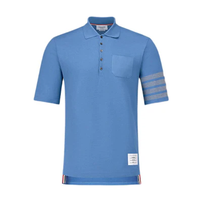 Thom Browne FW24 Four-Bar Knit Pocket Short Sleeve Polo Shirt Blue MJP204A-J0155-450