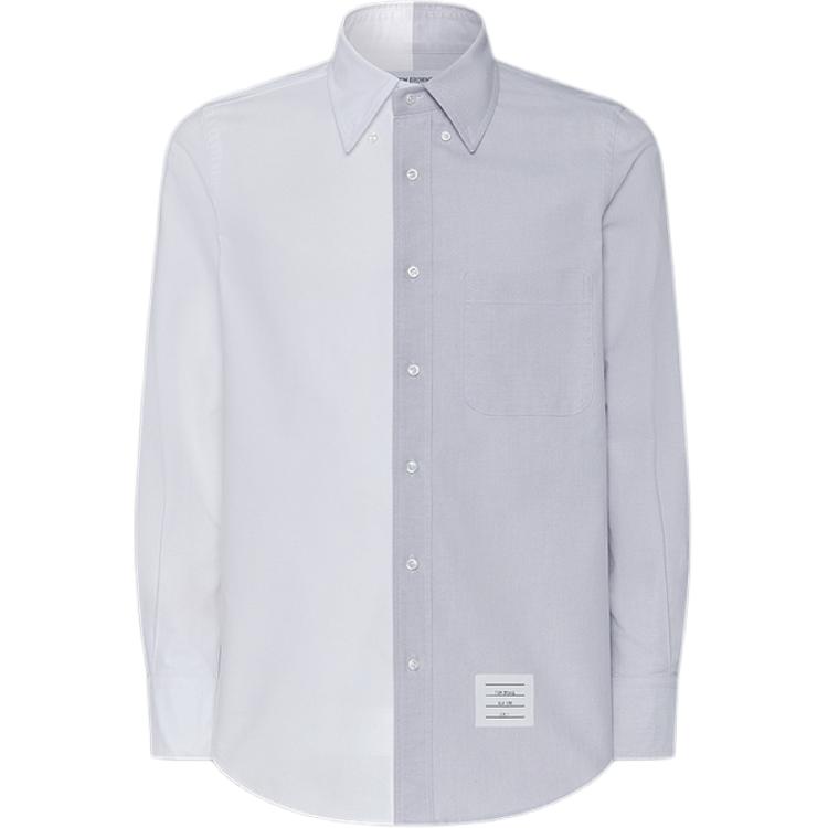 THOM BROWNE FW24  Gray Colorblock Long-Sleeve Shirt. MWL404C-F0313-035