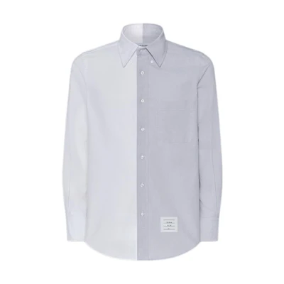 THOM BROWNE FW24 Gray Colorblock Long-Sleeve Shirt. MWL404C-F0313-035