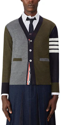 THOM BROWNE FW24 寬鬆V領條紋毛衣 深灰色 MKC002F-Y1014-035 Order THOM BROWNE FW24 寬鬆V領條紋毛衣 深灰色 MKC002F-Y1014-035