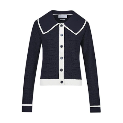 Thom Browne FW24 Navy Blue Cotton Knit Long Sleeve Sweater FKC594A-Y3009-415