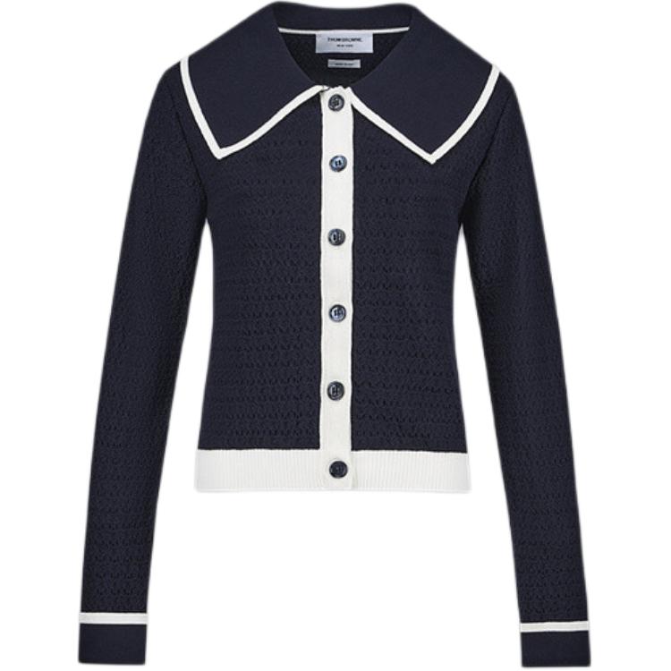 Order Thom Browne FW24 Navy Blue Cotton Knit Sweater Lengan Panjang. FKC594A-Y3009-415