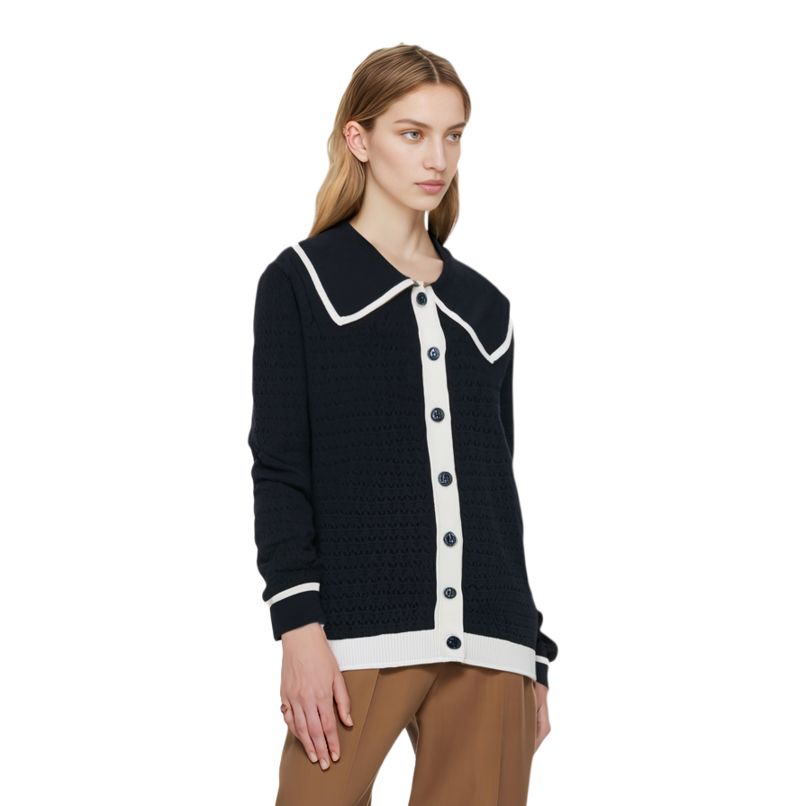 Shop Thom Browne FW24 Navy Blue Cotton Knit Sweater Lengan Panjang. FKC594A-Y3009-415