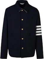 THOM BROWNE FW24 Navy Blue Striped Collar Single-Breasted Jacket. MJO220U-F0522-415 THOM BROWNE FW24 Navy Blue Striped Collar Single-Breasted Jacket. MJO220U-F0522-415