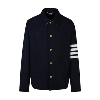 THOM BROWNE FW24 Navy Blue Striped Collar Single-Breasted Jacket. MJO220U-F0522-415