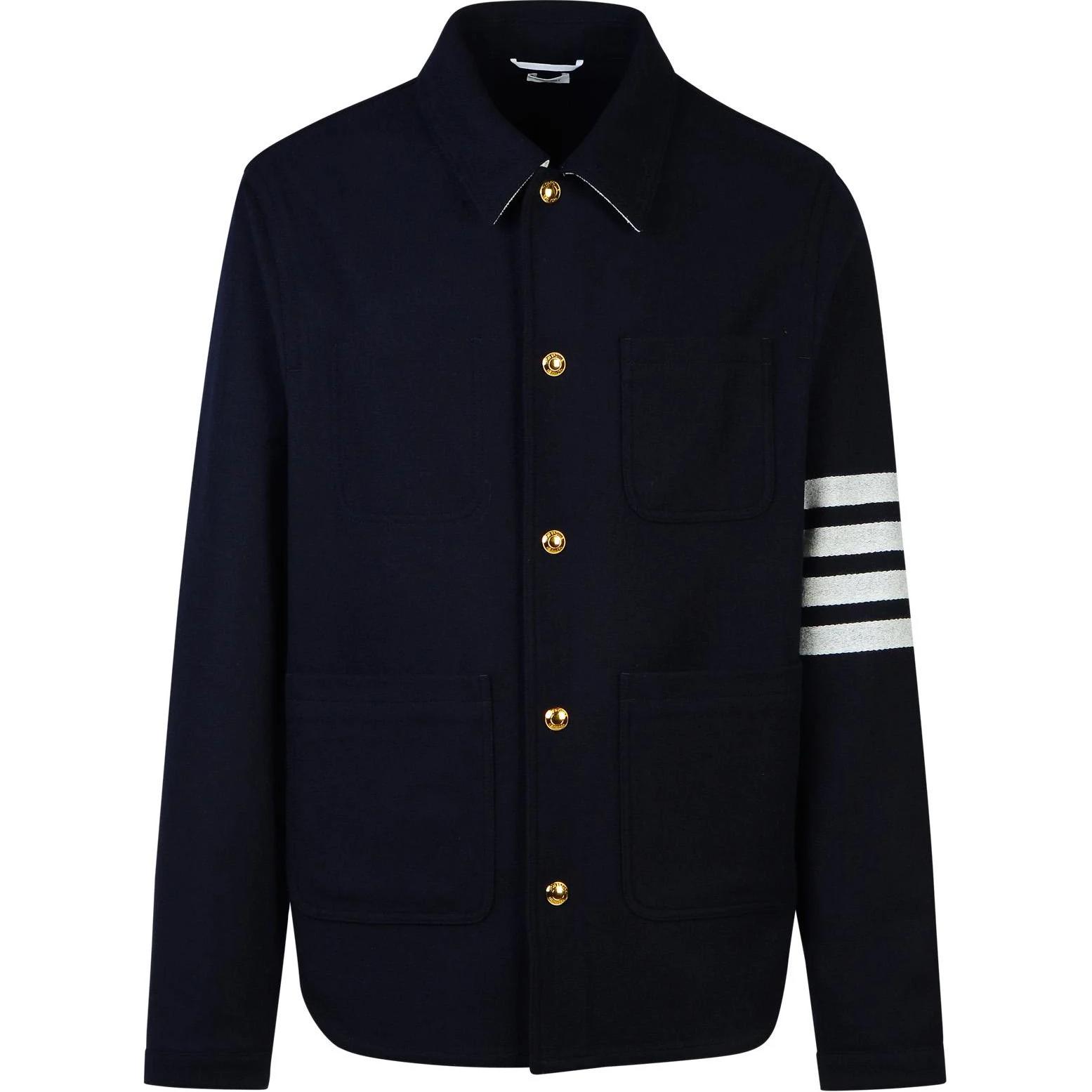 THOM BROWNE FW24  Navy Blue Striped Collar Single-Breasted Jacket. MJO220U-F0522-415 圖 2