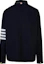 Shop THOM BROWNE FW24 海軍藍條紋領單排扣西裝外套 MJO220U-F0522-415