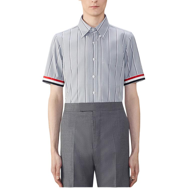 THOM BROWNE FW24  Short-Sleeve Gray Stripe Button-Up Shirt. MWS245A-F0658-035 圖 4