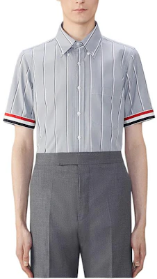 THOM BROWNE FW24 灰色條紋短袖襯衫 MWS245A-F0658-035 Shop THOM BROWNE FW24 灰色條紋短袖襯衫 MWS245A-F0658-035