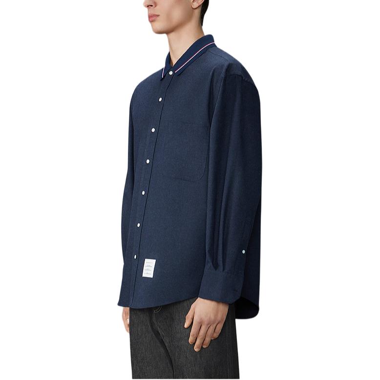 Thom Browne FW24  Striped Cotton Flannel Loose Fit Long Sleeve Shirt Navy. MWL407C-F0351-415 圖 4