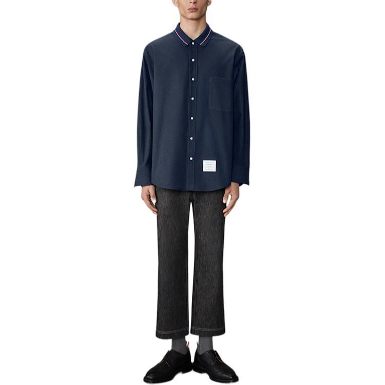 Thom Browne FW24  Striped Cotton Flannel Loose Fit Long Sleeve Shirt Navy. MWL407C-F0351-415 圖 5