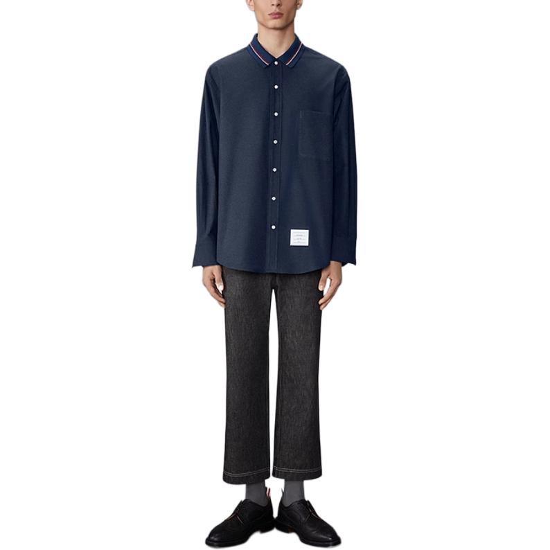Thom Browne FW24  Striped Cotton Flannel Loose Fit Long Sleeve Shirt Navy. MWL407C-F0351-415 圖 6