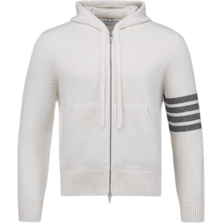 Thom Browne FW24 Classic Four-Stripe Zip Hoodie White MKT016A-Y1029-100