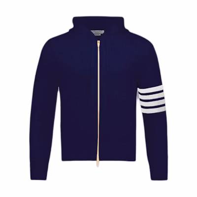 Thom Browne FW24 Floral Print 4-Bar Zip Hoodie Navy Blue MKT016A-Y1029-415