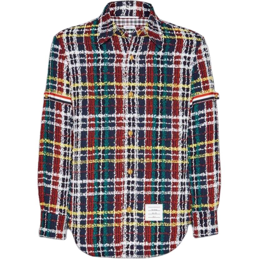 Thom Browne FW24 Green Plaid Tweed Armband Shirt Jacket MJO055O-F0671-996