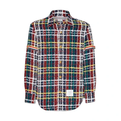 Thom Browne FW24 Green Plaid Tweed Armband Shirt Jacket MJO055O-F0671-996