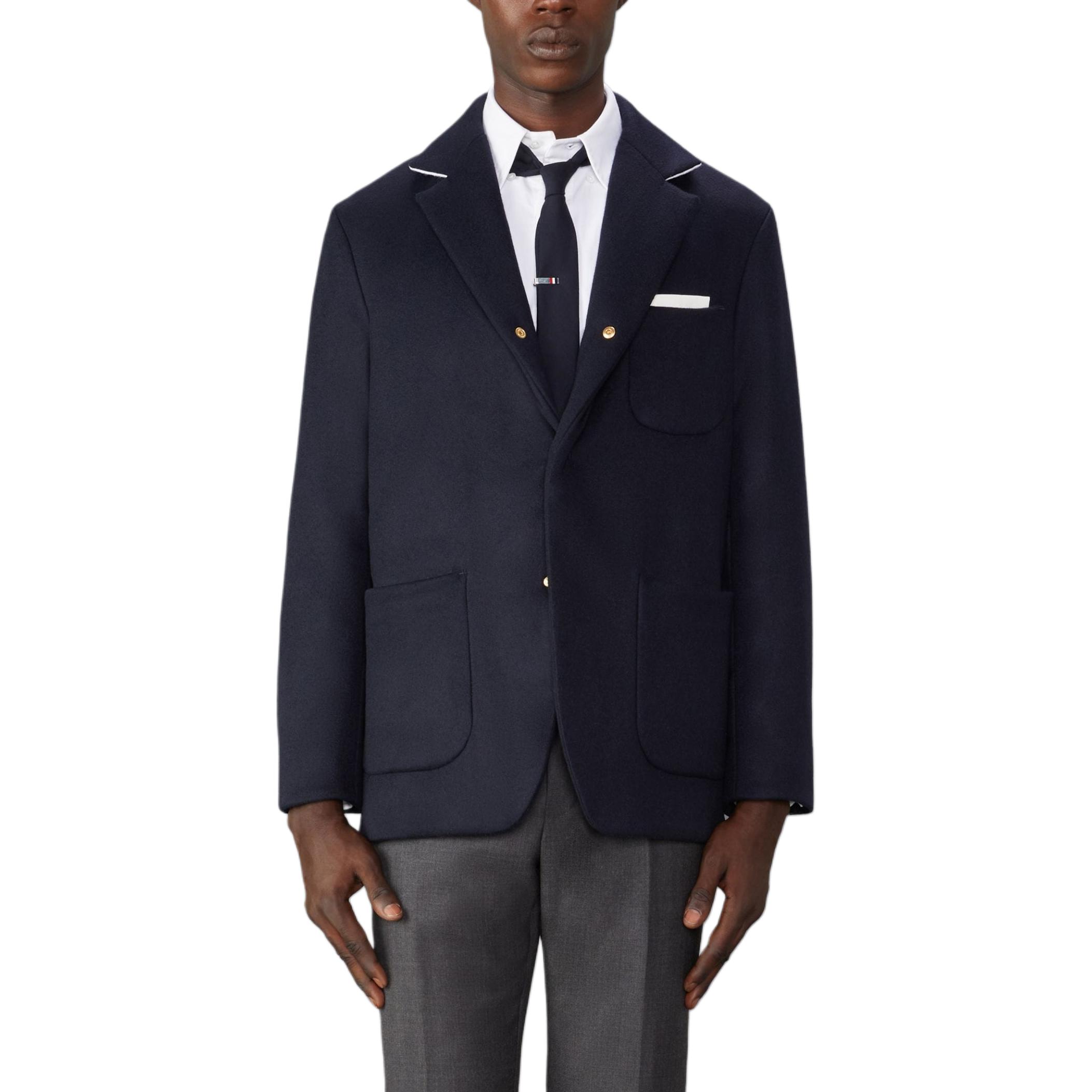 Thom Browne FW24 Navy Blue Relaxed Casual Long-Sleeve Jacket MJD108X-07962-415