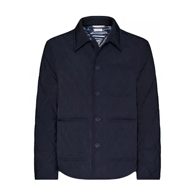 THOM BROWNE FW24 Quilted Twill Polyester Pocket Shirt Jacket Blue MJD107X-07259-415