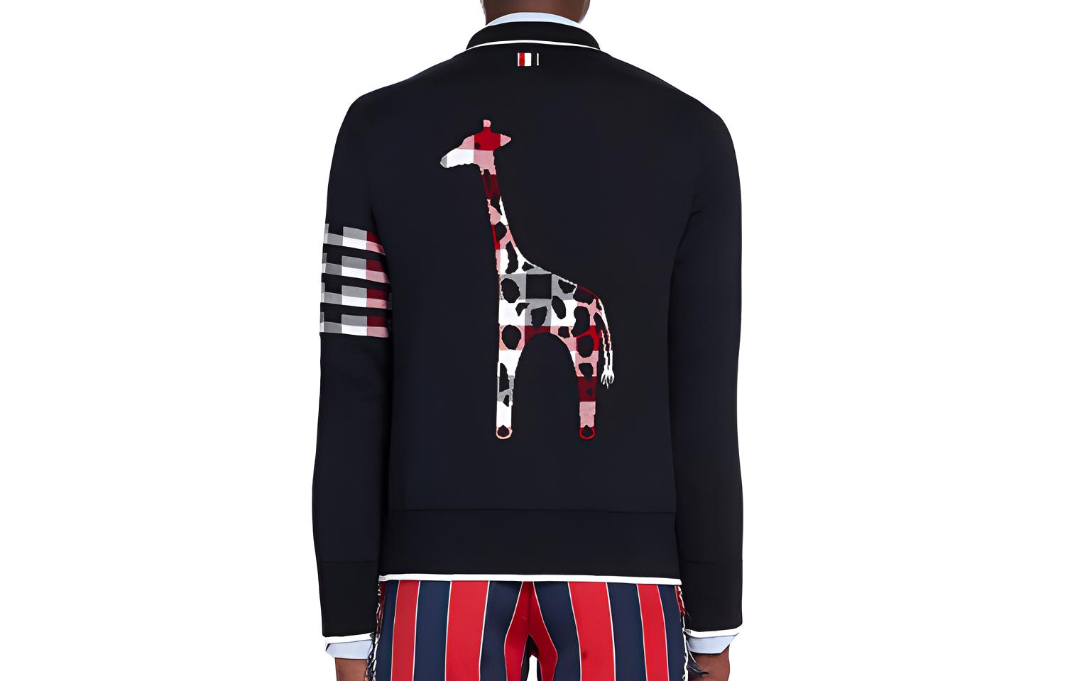 Thom Browne Giraffe Striped Cotton Bomber Jacket Navy Blue MKJ055A-00219-415