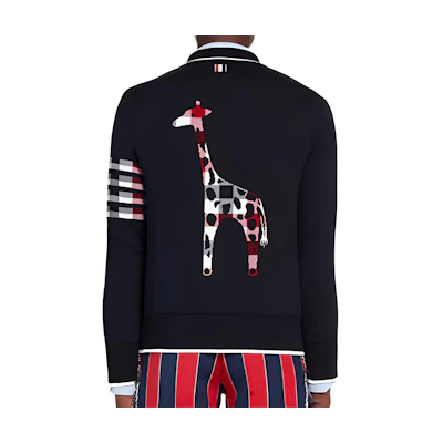 Thom Browne Giraffe Striped Cotton Bomber Jacket Navy Blue MKJ055A-00219-415
