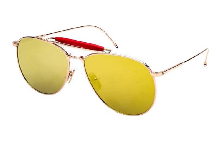 THOM BROWNE Gold Aviator Metal Sunglasses Trendy Gold Lens Style. TB015LTDGLD62