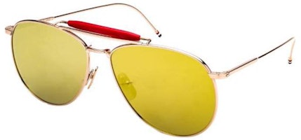 THOM BROWNE Gold Aviator Metal Sunglasses Trendy Gold Lens Style. TB015LTDGLD62 THOM BROWNE Gold Aviator Metal Sunglasses Trendy Gold Lens Style. TB015LTDGLD62