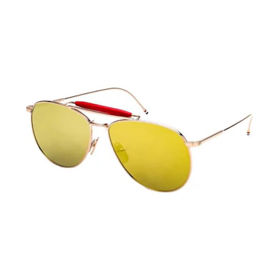THOM BROWNE Gold Aviator Metal Sunglasses Trendy Gold Lens Style. TB015LTDGLD62
