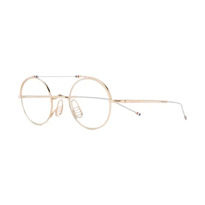 Thom Browne Gold Oval Optical Glasses with Side Logo Stripes Unisex Style. TBX9104101
