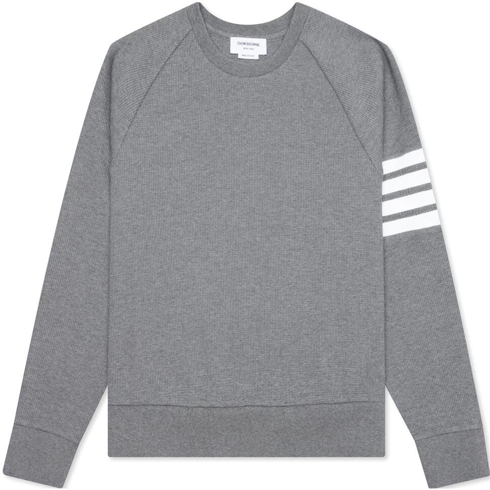 thom-browne-gray-classic-four-stripe-waffle-knit-crewneck-sweatshirt-mjt-205-a-06452-035