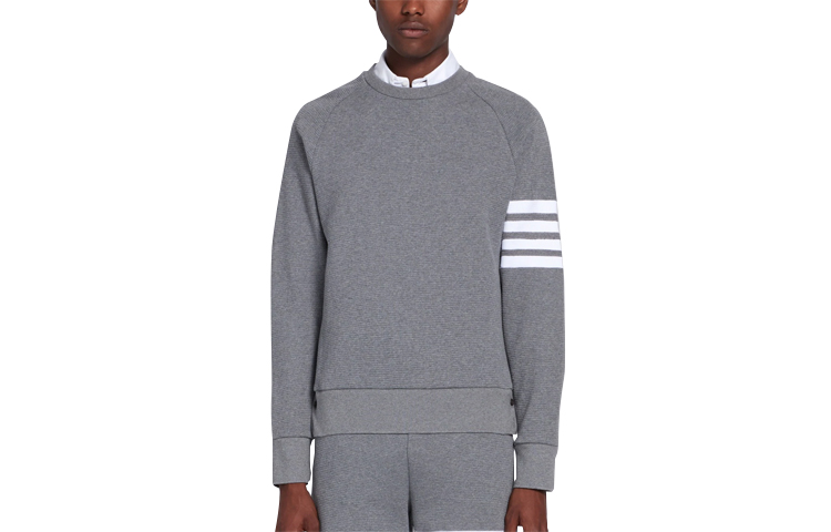 Order トムブラウン グレー クラシック フォーストライプ ワッフルニット クルーネック スウェット MJT205A-06452-035