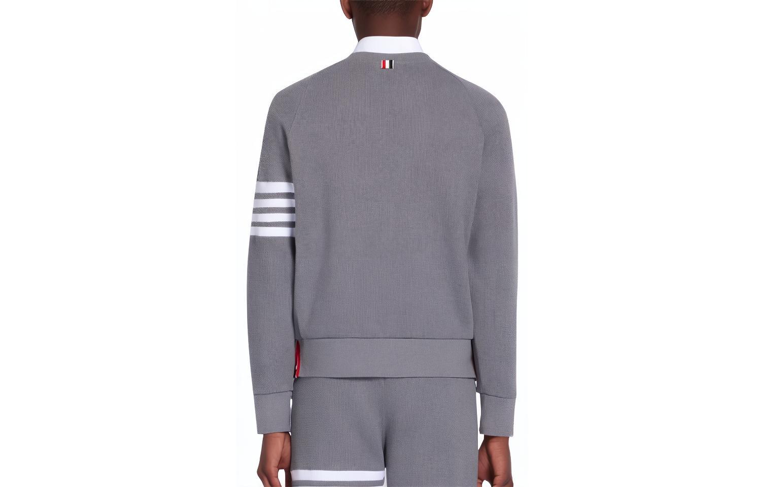 Lookbook トムブラウン グレー クラシック フォーストライプ ワッフルニット クルーネック スウェット MJT205A-06452-035